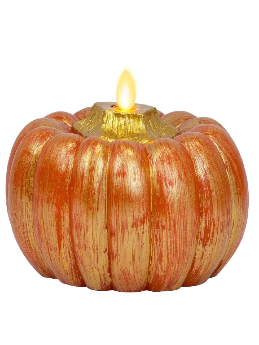NIB- Luminara Real Wax Orange & Gold Metallic Flameless LED Pumpkin Candle
